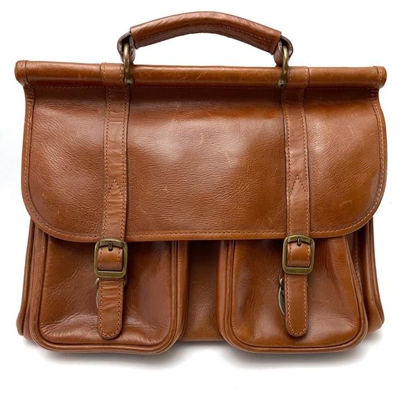 Leather Double Buckle Flap Messenger Satchel Bag - Picture 2 of 14